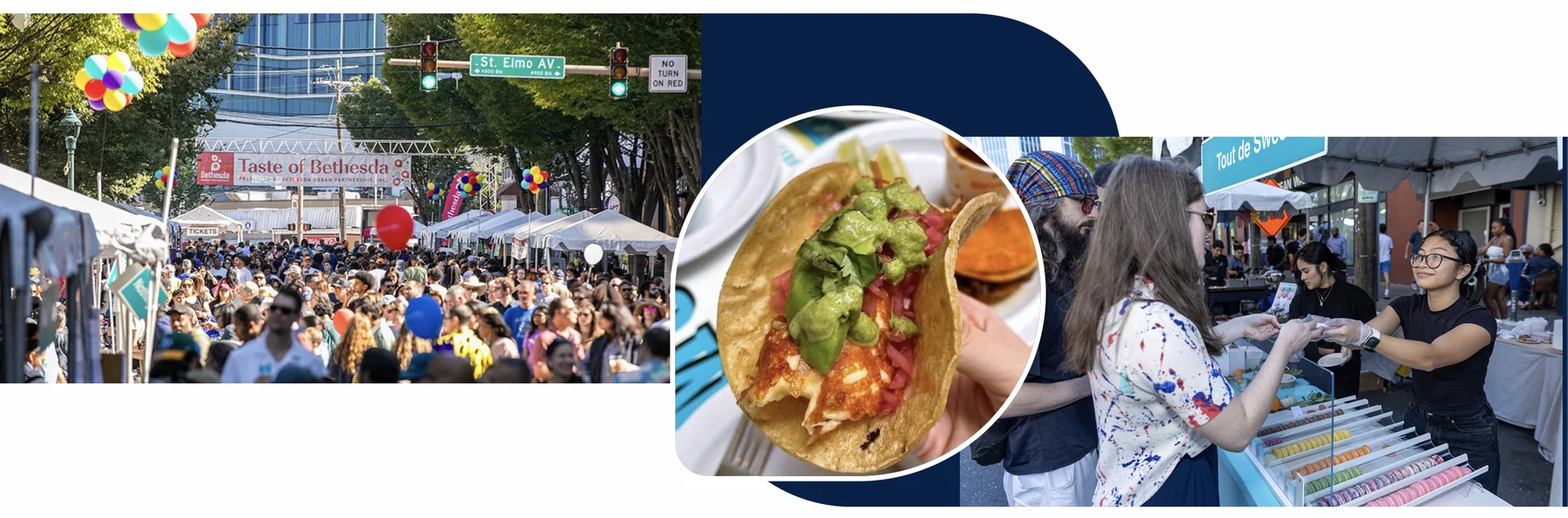 Crowds, food tents and vendors at Taste of Bethesda in Woodmont Triangle